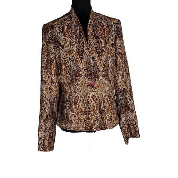 Covington BOHO One-Button Brown Orange Paisley Print Jacket Blazer Size LG - Picture 8 of 8
